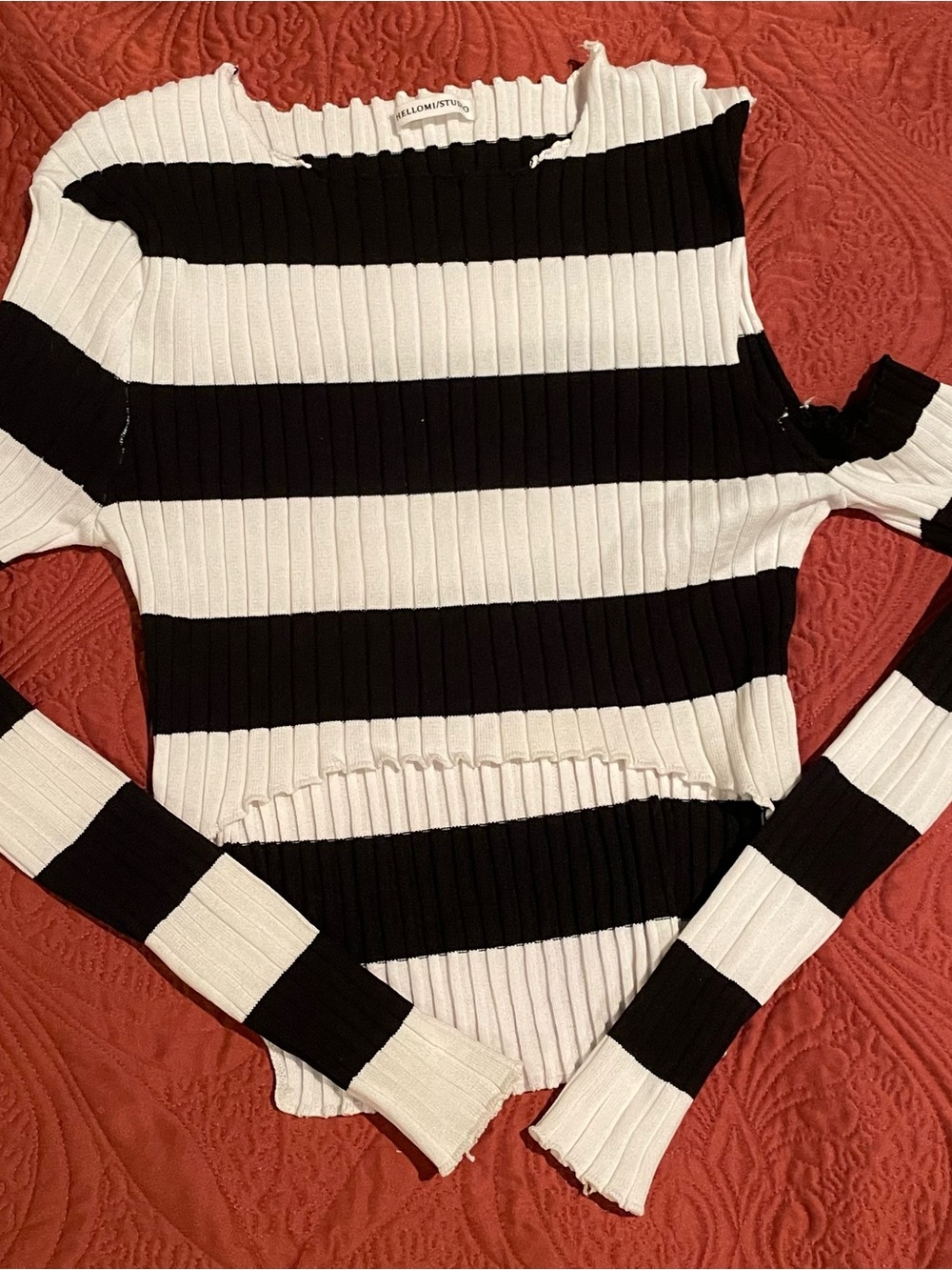 Striped Black & White Ribbed Long-Sleeve Sweater
